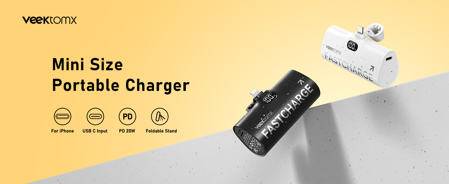 VEEKTOMX Small Power Bank for iPhone, Fast Charging Portable Charger