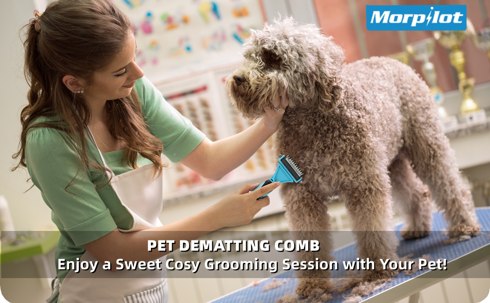 Morpilot Dog Grooming Brush, Dog Dematting Comb Tool, Cat Comb 23+12 Double Sided Teeth Blade