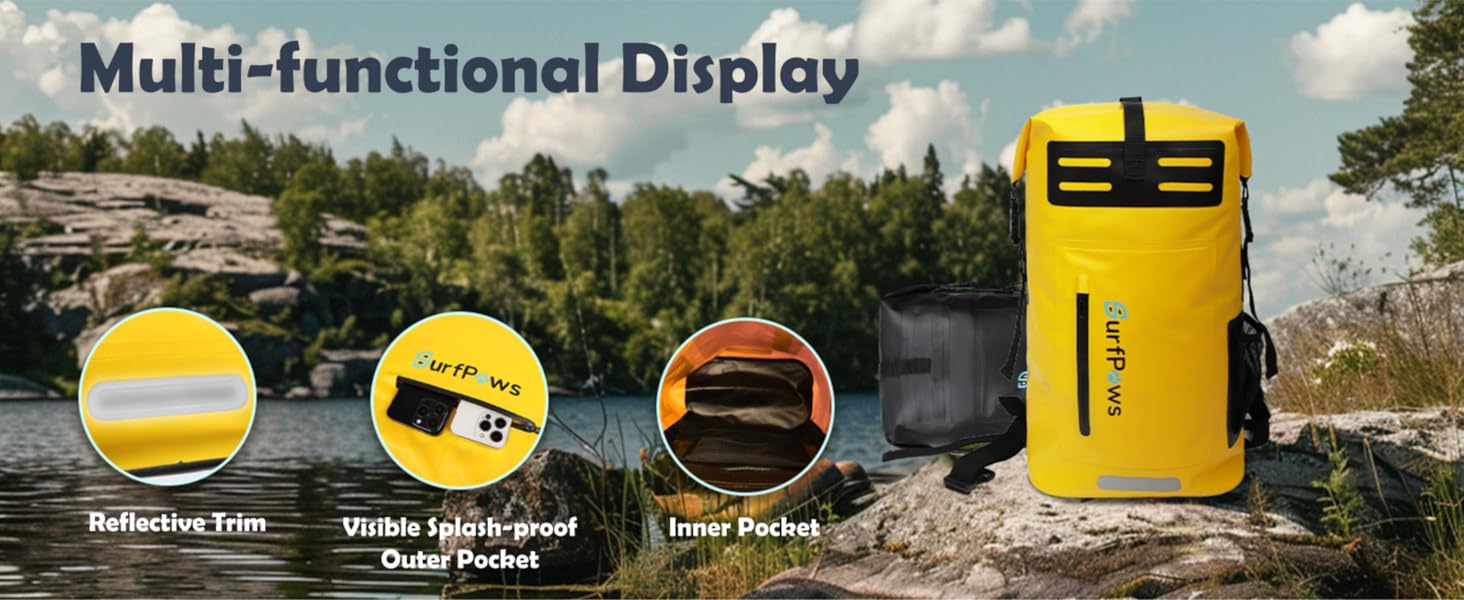 SurfPaws Waterproof Backpack - Outdoor Dry Bag for Boating, Camping, Rafting, Fishing, and More