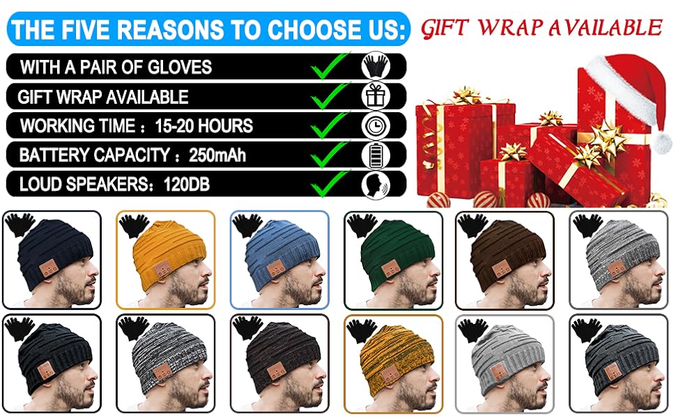 XIKEZAN Bluetooth Beanie,Unique Christmas Tech Gifts for