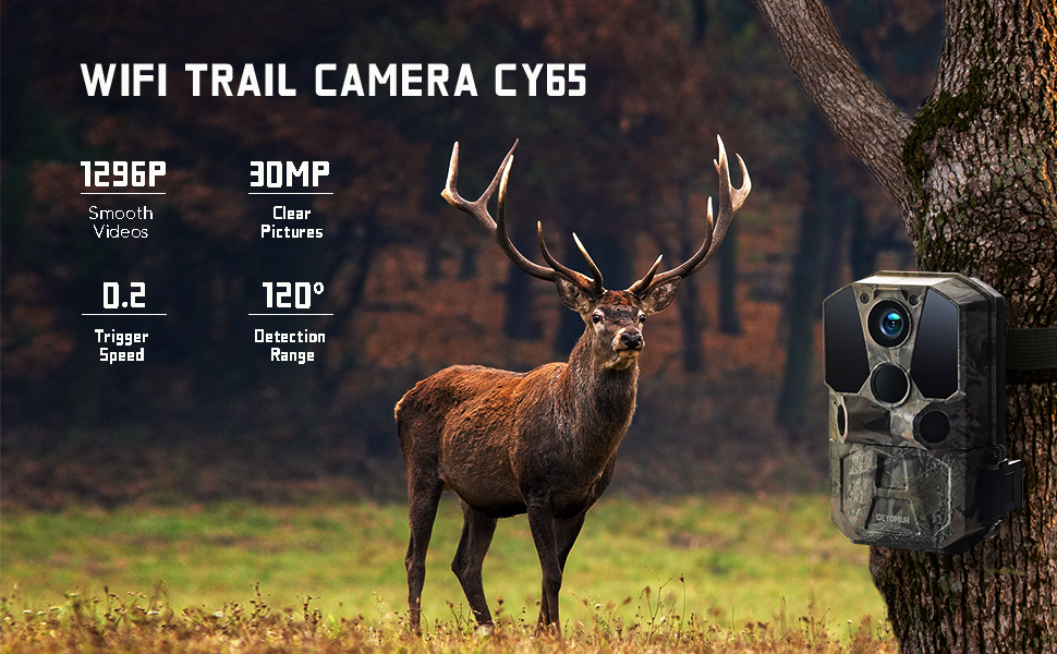 CEYOMUR Wildlife Camera, WiFi Bluetooth 30MP 1296P Trail Camera with