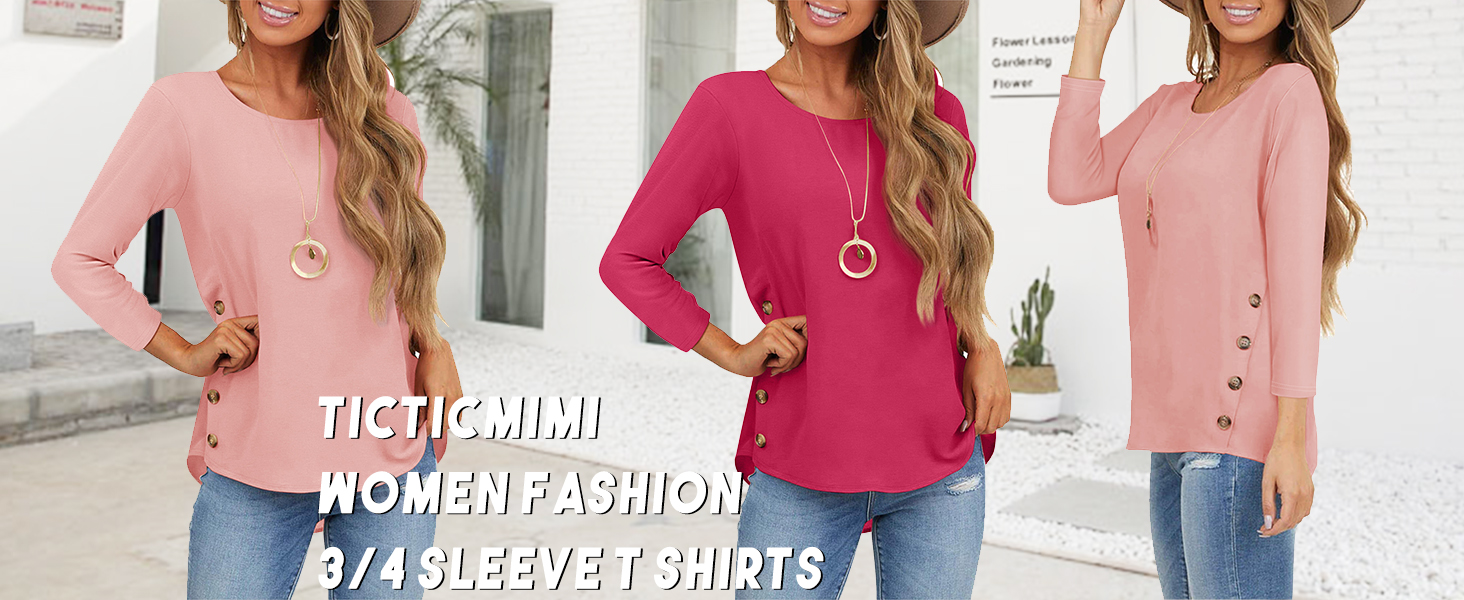 Womens Fall Tops 3/4 Sleeve Long Sleeve Shirts