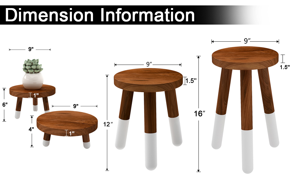 JOLLYMER Teak 9” Round Plant Stand Wood Counter Stool Dip