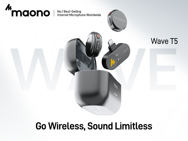 MAONO ワイヤレスマイク Wave T5 Amazon.com: MAONO Wireless Lavalier Microphone for iPhone 16