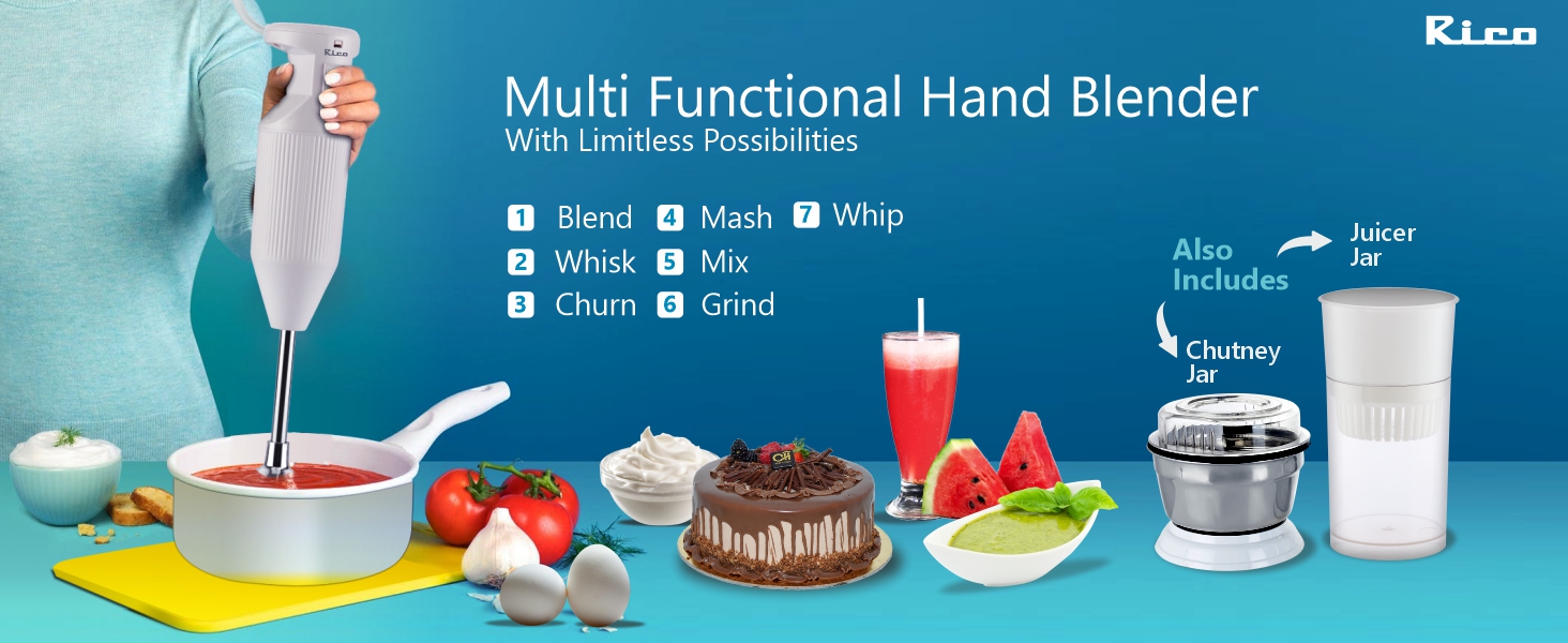 Buy Rico Hand Blender with Chutney Maker & Juicer Attachment 2 Years