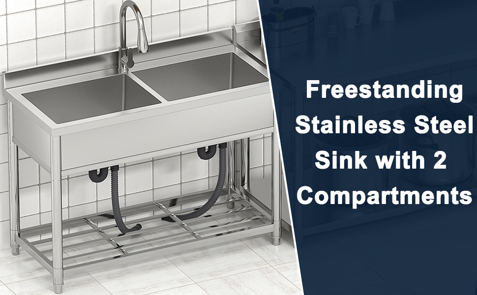 two compartment freestanding sink commercial kitchen sink stainless steel utility sink stainless