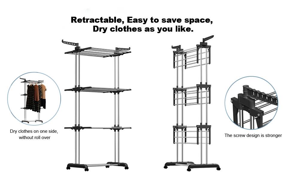 WOHLLEBEN Foldable Clothes Drying Rack, Movable Clothes