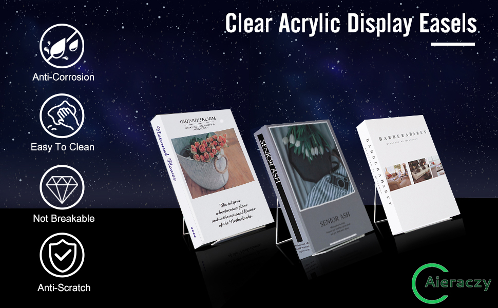 Acrylic Book Display Stands, 3 Pieces Perspex Book Stand, Clear Plastic