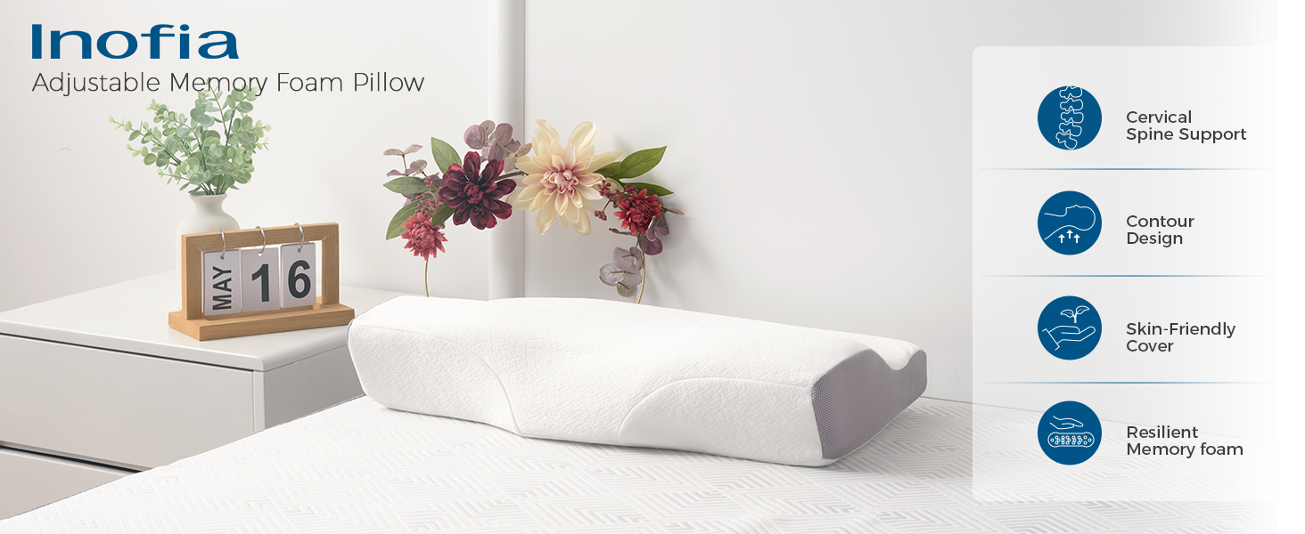 Inofia Cervical Contour Memory Foam Pillow Neck & Shoulder Pain Relief