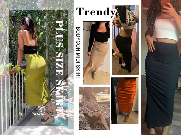 Amazon.com: EARKOHA Pencil Midi Skirt for Women 2024 Fall