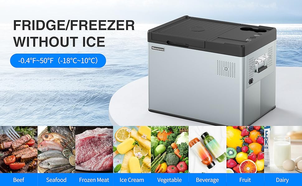 Wesonorous Car Refrigerator, 42Liter(44qt) RV Refrigerator with 12/24V DC & 110240V