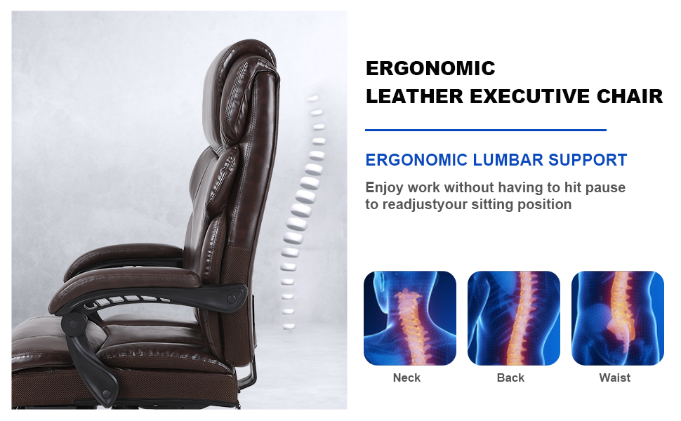KCREAM Big and Tall Executive Office Chair 400lb Ergonomic Leather