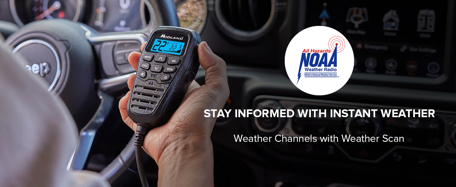 Midland - MXT575 MicroMobile® - 50 Watt GMRS Radio - Two-Way Radio - NOAA Weather Scan & Alert - 15 High Power GMRS Channels - Fully Integrated Control Mic 13 10 NOAA Weather Channels with Weather Scan