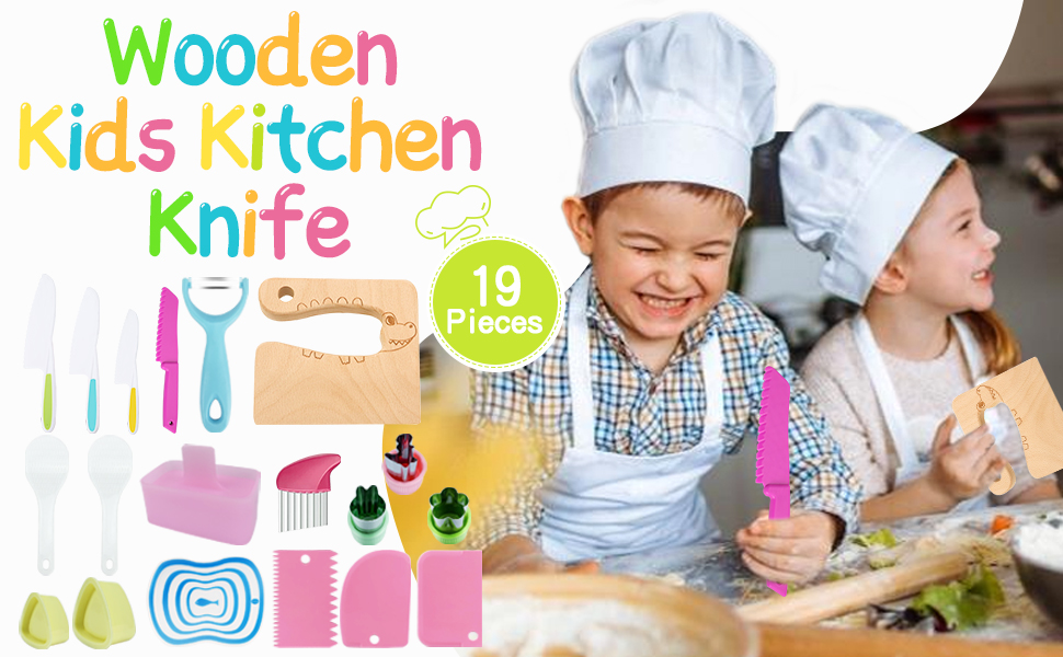 14 Pieces Wooden Kids Kitchen Safe Knife Set,Kid Safe