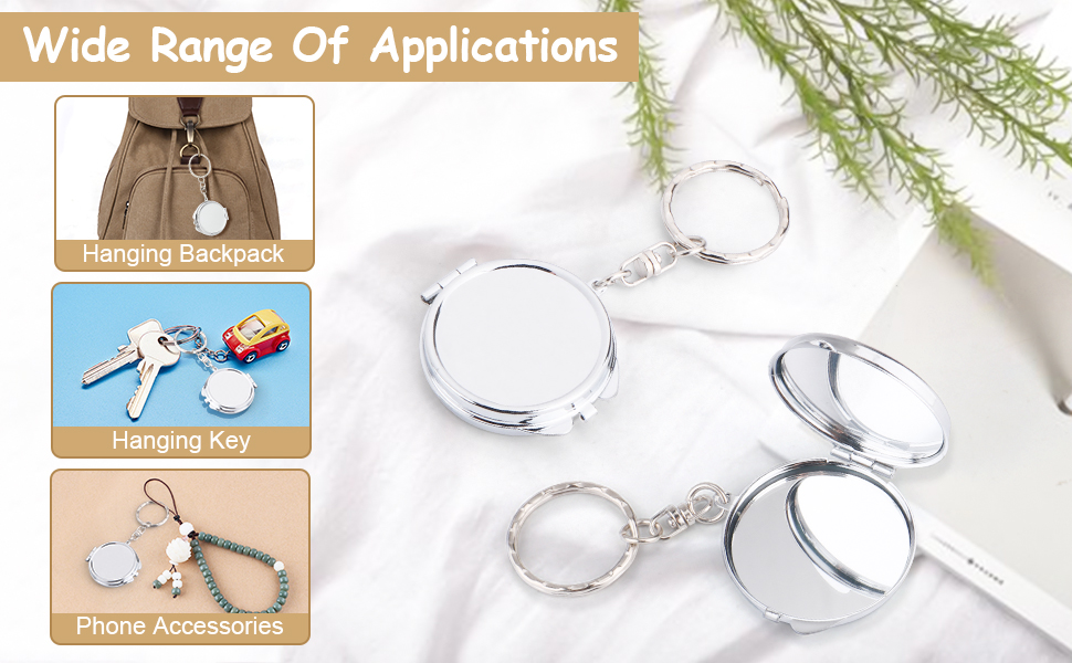6 Pcs Round Mirror Keychain Compact Mirror Double Sided
