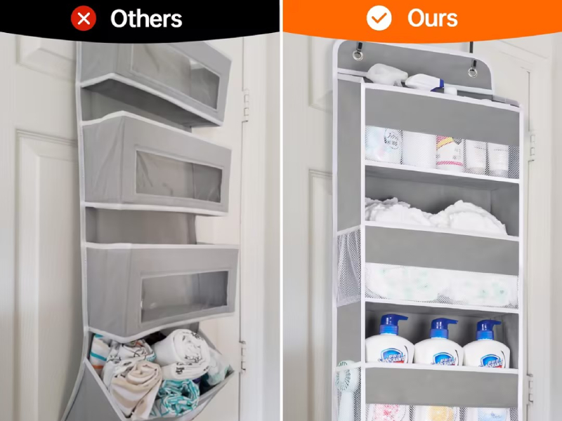 WishJazz 1 Pack Over the Door Organizer, 6 Bins Heavy Duty