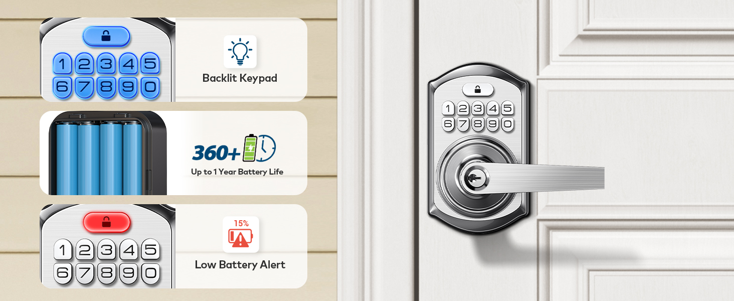 TEEHO Keyless Entry Door Lock with Handle, Electronic Door Lock, Door