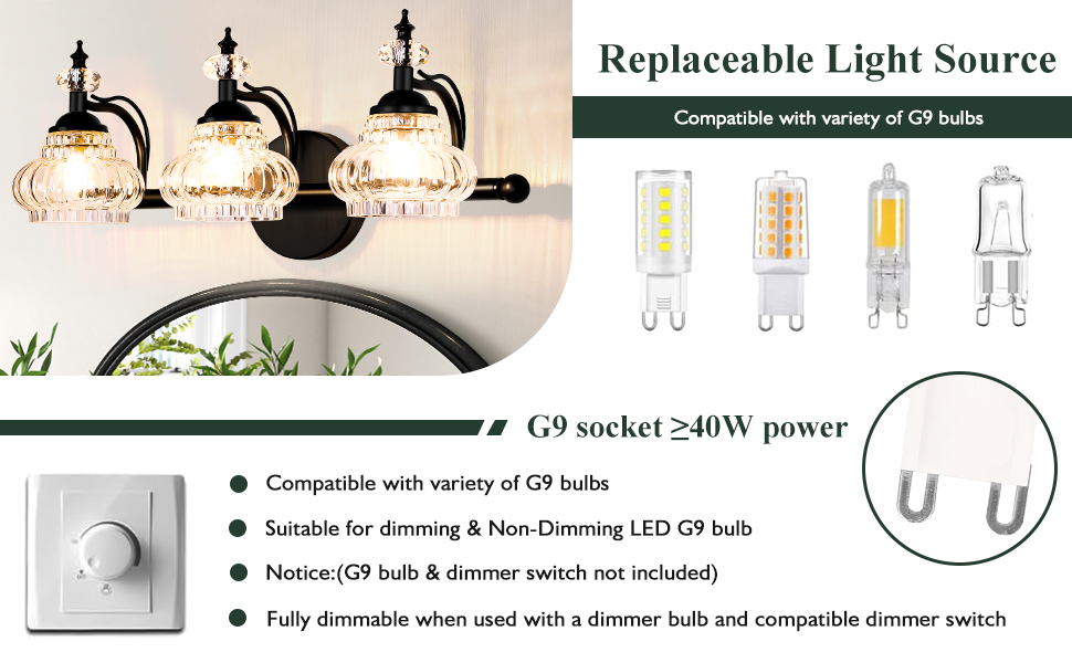 This bathroom light fixture works well with any E26 base bulbs