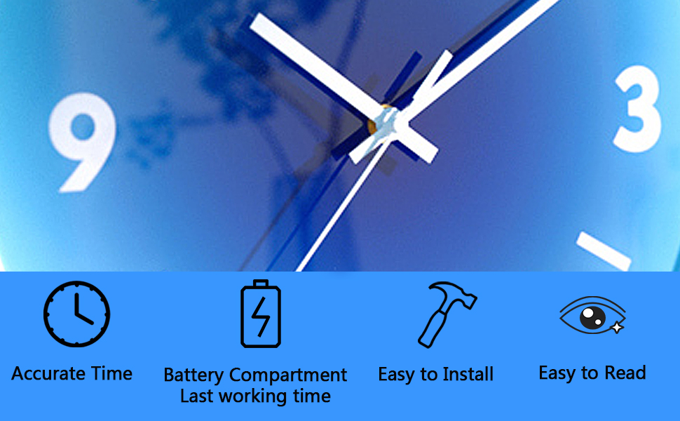 Dankeit Wall Clock Battery Operated,Quality Blue Wall