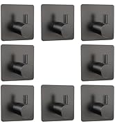 Z-TIISON Adhesive Towel Hook 8Pack Matte Black, Modern Style Stainless Steel Wall Hooks Stick for...