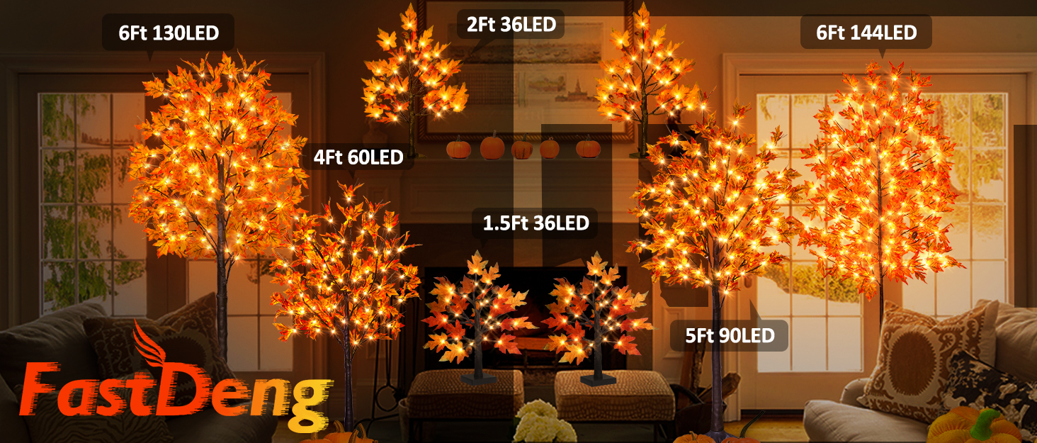 FastDeng 1.5ft Lighted Maple TreeArtificial Fall Tree