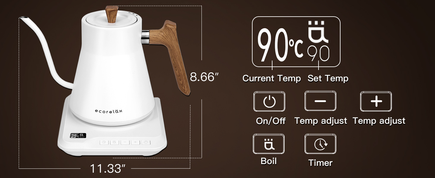 ECORELAX Gooseneck Electric Kettle with Temperature Control,1200W