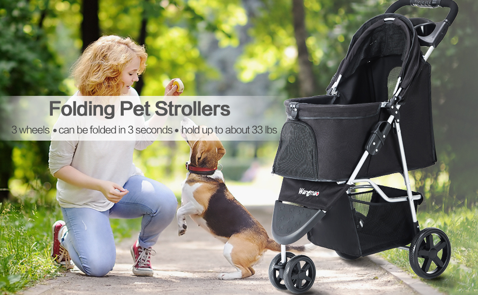 Pet Stroller, Cat Dog Stroller with Storage Basket Foldable