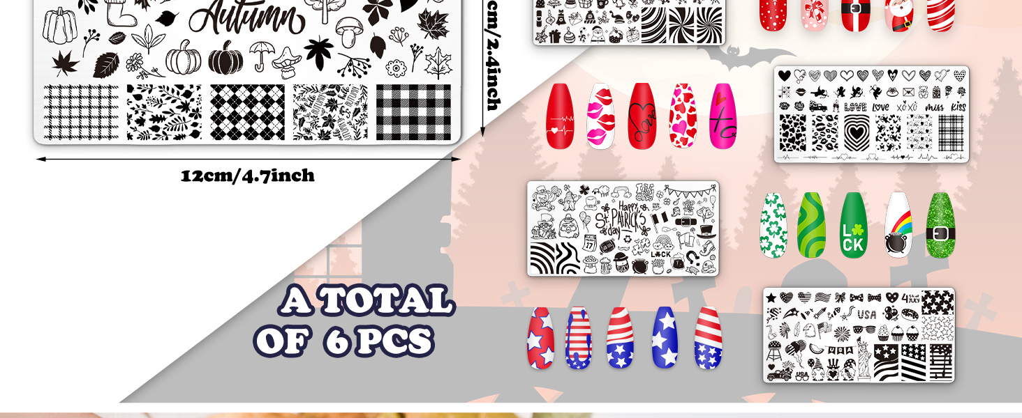 6Pcs All Holiday Nail Plates Stamping Set