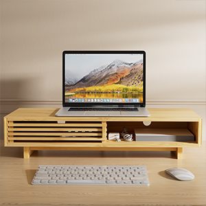 laptop computer monitor screen stand riser drawer storage desk accessories organizer bamboo wood