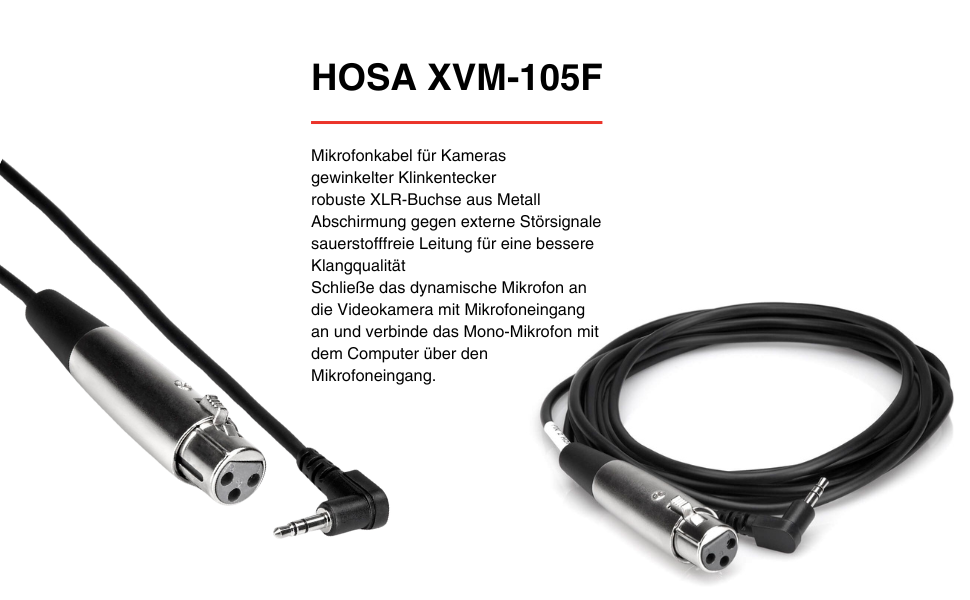 HosaTech XVM105F 5ft XLR3F to Right Angle 3.5mm TRS Microphone Cable