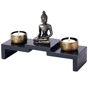 Mini Sitting Buddha Statue with Candle Holders, Zen Decor, Meditation Tealight Holder