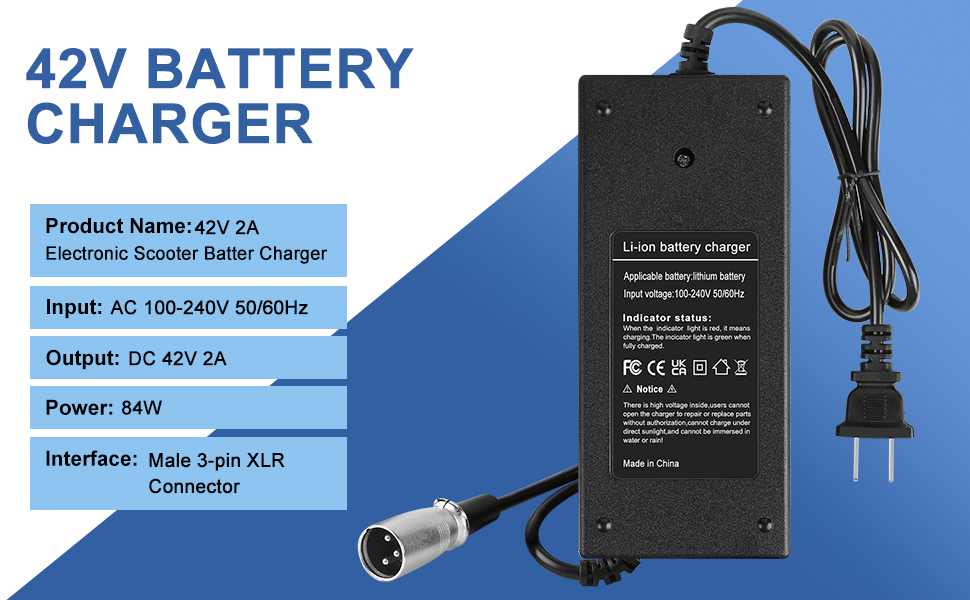 42V 2A Electric Bike Charger for 36V Lithium Battery E300