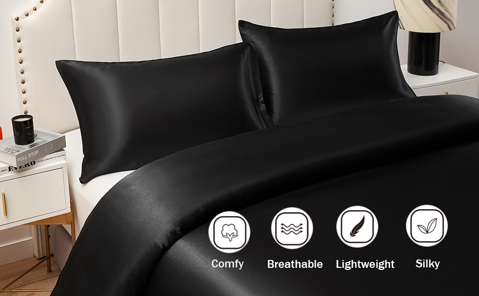 satin duvet cover black double
