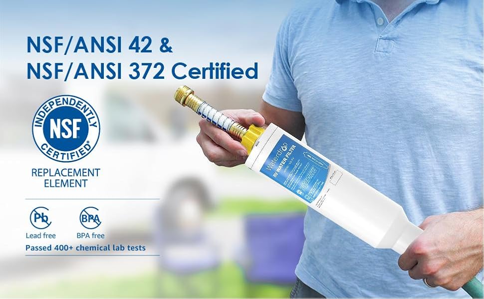 Waterdrop RV Inline Water Filter, NSF Certified, Reduces Chlorine, Bad