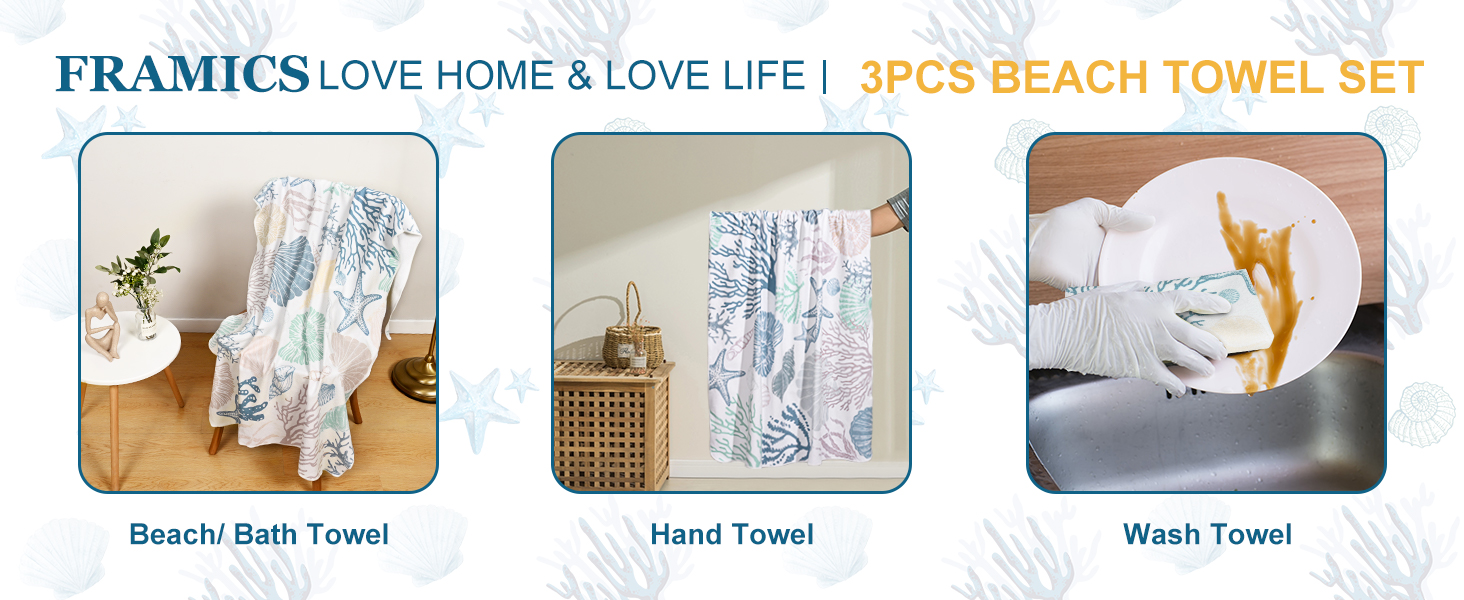 FRAMICS 3 Pcs Beach Towel Set of 3 with Beach Towel