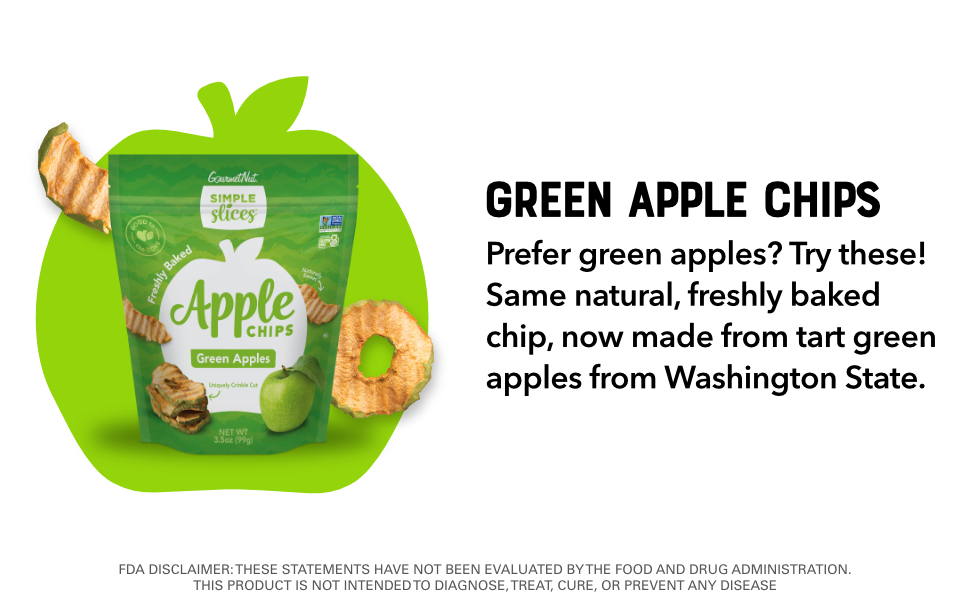 Gourmet Nut Simple Slices Baked GREEN Apple Chips, USA Grown Apples, No Added Sugar, GREEN APPLES