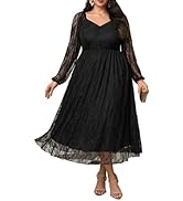 SCOMCHIC Womens Plus Size Wedding Guest Dress Long Sleeve Formal Lace Cocktail Party Maxi Dresses