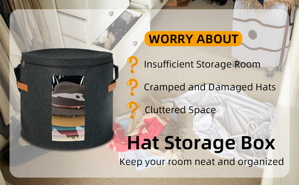 Large Round Hat Storage Box 19" D x 17" H Foldable Hat
