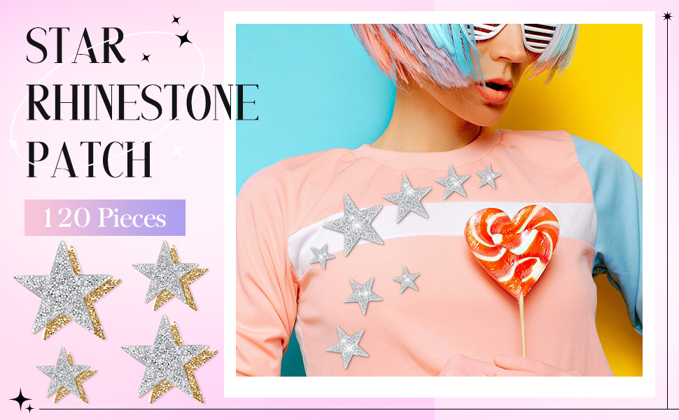 Geosar 120 Pieces Star Rhinestone Appliques Iron on Star