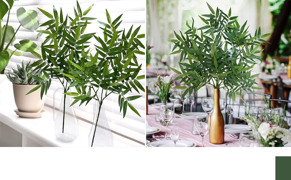 Winlyn 3Pack Artificial Tropical Bamboo Leaves Stems