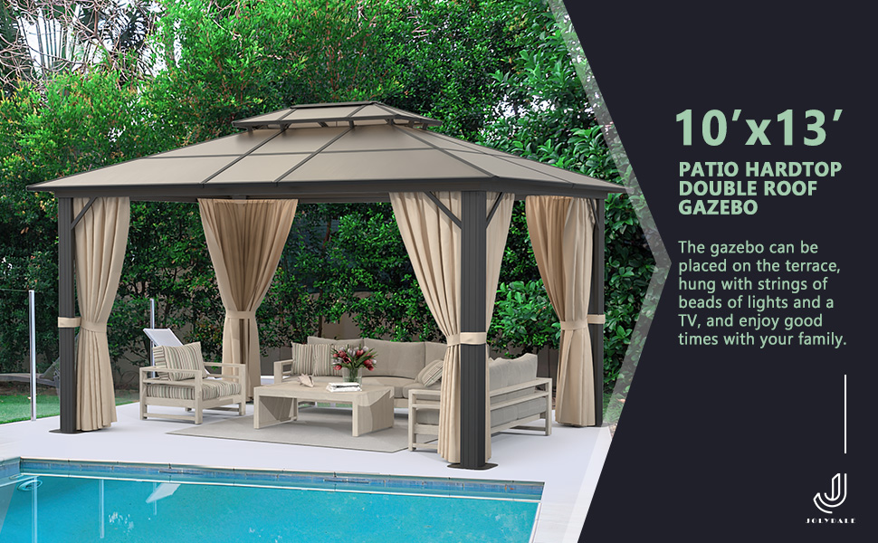 Jolydale 10X13 Hardtop Gazebo, Aluminum Frame with Double