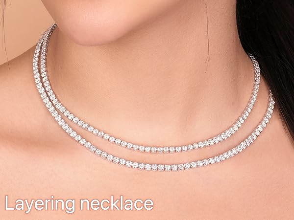 Tennis Necklace for Women and Men 4/ 5mm 1 Row Prong-Setting