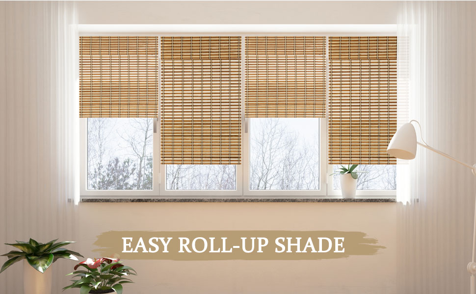ALIMOO Bamboo Blinds, Bamboo Roll Up Blinds for Windows, Light Filtering Window