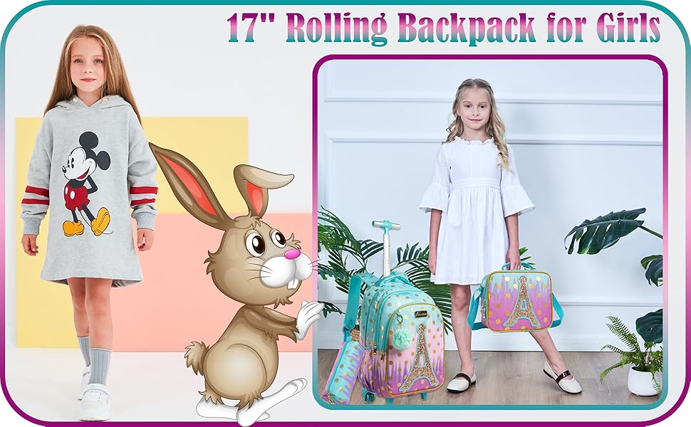 17" Rolling Backpack for Girls