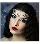 Yalice Gothic Crescent Moon Head Chain Crystal Headband Goddess Hair Acessories for Women and Girls