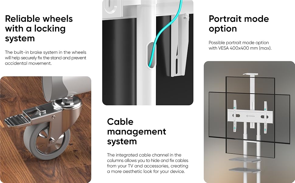 Mobile TV Stand Rolling TV Cart for 50''– 86'' screens up to 200 lbs ONKRON TS1881, White | +254100720022 inch stands outdoor screens rollable bedroom room television standing dorm adjustable high movable