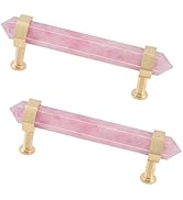Rockcloud Pack of 2 Rose Quartz Crystal Point Stone Drawer Pulls with Screws, Cabinet Knobs Cupbo...