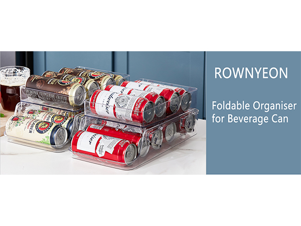 Asixxsix Rolling Soda Can Organizer, Expandable 2 Tier Beverage Dispenser For Mini Fridge, Automatic Rolling Beer Can Holder Plastic Storage Rack For Refrigerator Pantry Table (Clear