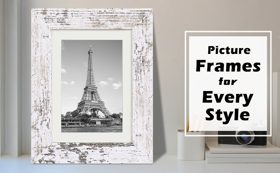 upsimples Picture Frame Distressed White with Real Glass, Display