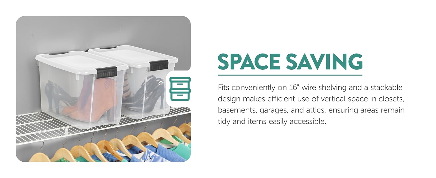 Stackable design makes efficient use of vertical space.